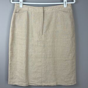 100% Linen Skirt Size 8 Beige Side Pockets Lined Timeless Classic & Preppy